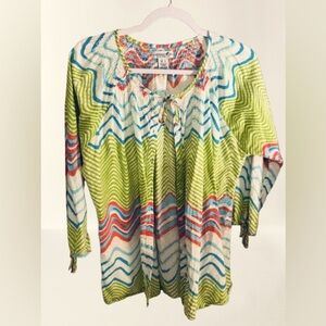 Caribbean Joe Vibrant Wave Pattern Tunic Top